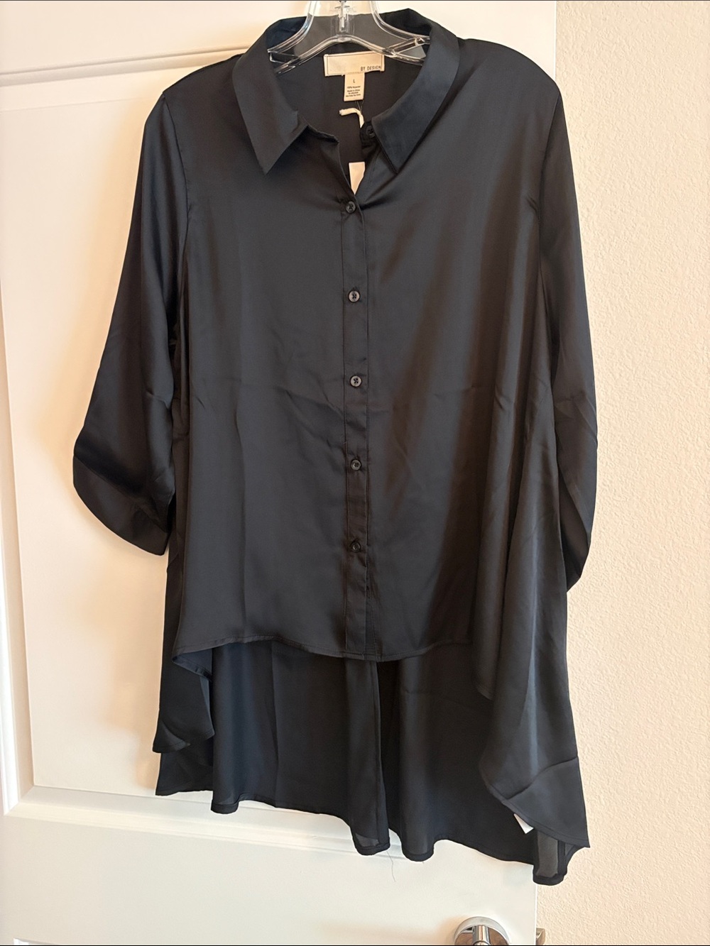 By Design Black Button-Down High-Low Tunic, size L